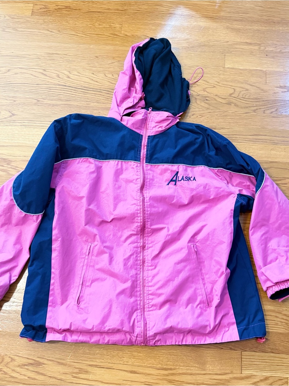 Vintage Alaska Pink Navy Fleece Lined Hooded Jacket Women’s XL Full Zip